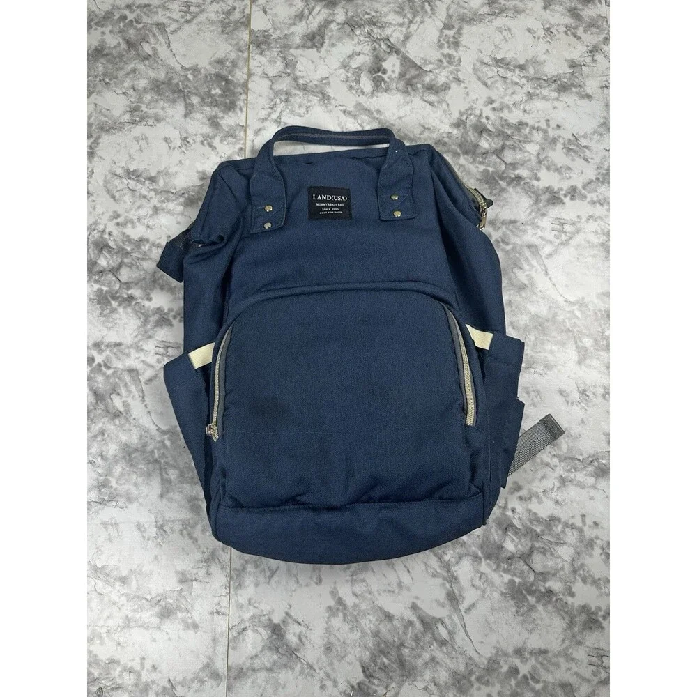 Land USA Mommy & Baby Diaper Bag Backpack Navy Blue Large Capacity Insulated